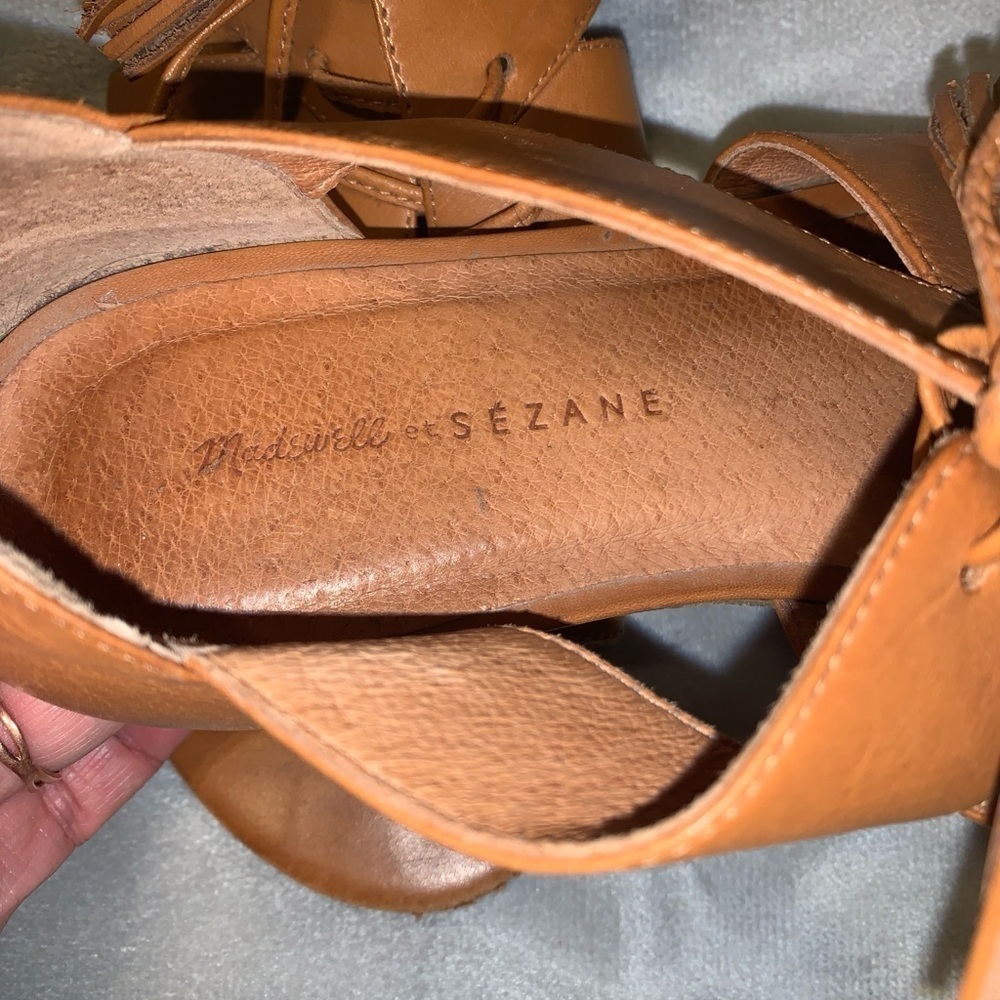 Madewell et x sazane Women's Tan Leather lace up Strappy flat Sandals Brazil - Picture 4 of 8